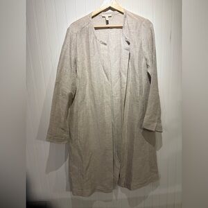 EILEEN FISHER Size S, Taupe (beige) open front linen/cotton blend gauze jacket.
